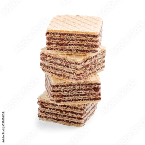 stack of square wafer biscuits isolated on white