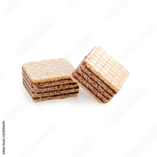 Two square wafer biscuits isolated on white