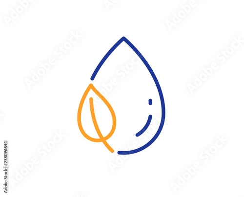 Mint leaf with water drop line icon. Nature plant dew sign. Environmental care symbol. Colorful outline concept. Blue and orange thin line color Leaf dew icon. Vector