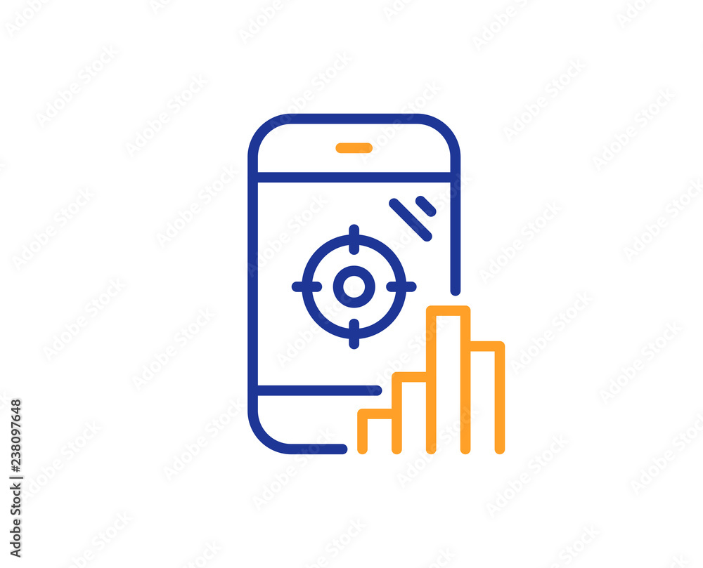 Seo phone line icon. Search engine optimization sign. Aim target symbol. Colorful outline concept. Blue and orange thin line color Seo phone icon. Vector Seo phone line icon. Search engine optimization sign. Aim target symbol. Colorful outline concept. Blue and orange thin line color Seo phone icon. Vector