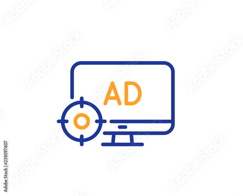 Seo adblock line icon. Search engine optimization sign. Target symbol. Colorful outline concept. Blue and orange thin line color Seo adblock icon. Vector