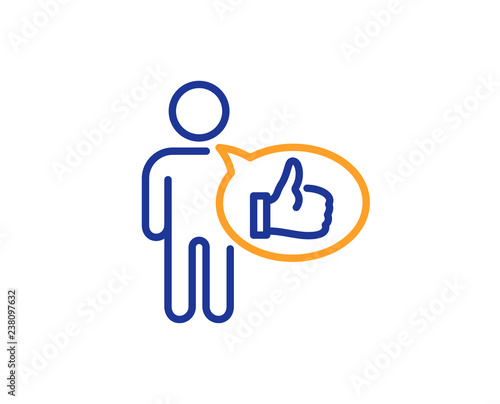Like line icon. Thumbs up sign. Positive feedback, social media symbol. Colorful outline concept. Blue and orange thin line color Like icon. Vector