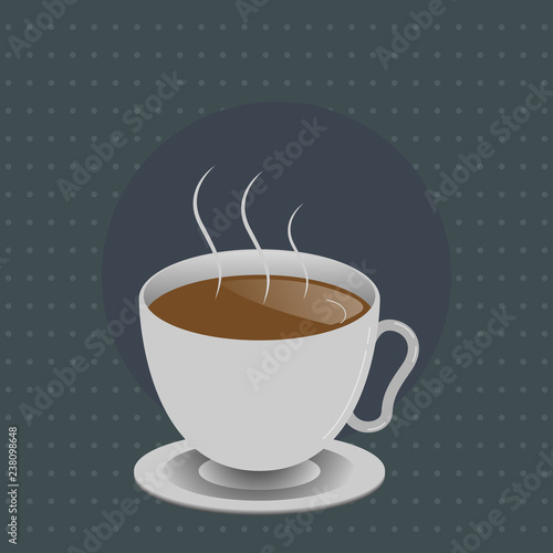 Flat design business Vector Illustration concept copy text for esp Web banners promotional material mock up template. Levitating Cup of Hot Steaming Drink with Saucer Zero Gravity Dishware