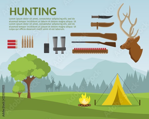 Hunting summer season open club safari vector illustration background