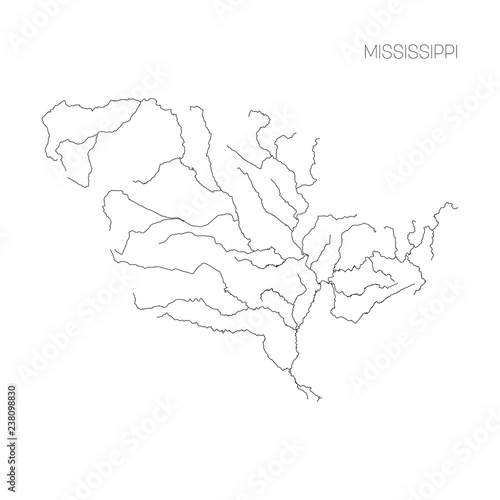 Map of Mississippi river drainage basin. Simple thin outline vector illustration.