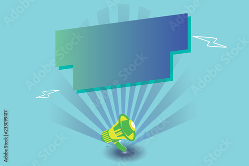 Flat design business Vector Illustration concept copy text for esp Web banners promotional material mock up template. Megaphone Lightning Burst and Blank Rectangular Geometric form with shadow