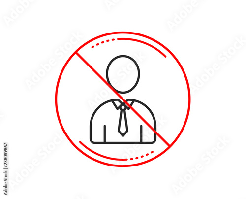 No or stop sign. User line icon. Profile Avatar sign. Businessman Person silhouette symbol. Caution prohibited ban stop symbol. No  icon design.  Vector