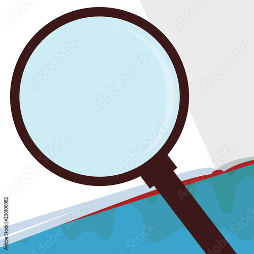 Flat design business Vector Illustration Empty copy space for Ad website promotion esp isolated Banner template. Magnifying Glass with Reflection Searching over an Open Blank Page Book
