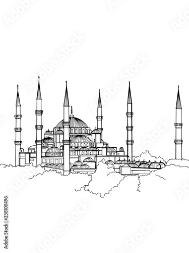 Photography Blue Mosque  Sultanahmet  camii  Turkey Istanbul illustration drawing line