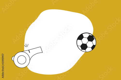 Flat design business Vector Illustration Empty copy space for Ad website promotion esp isolated Banner template. Whistle and Sports Soccer Ball Over Blank White Uneven Shaped Circle