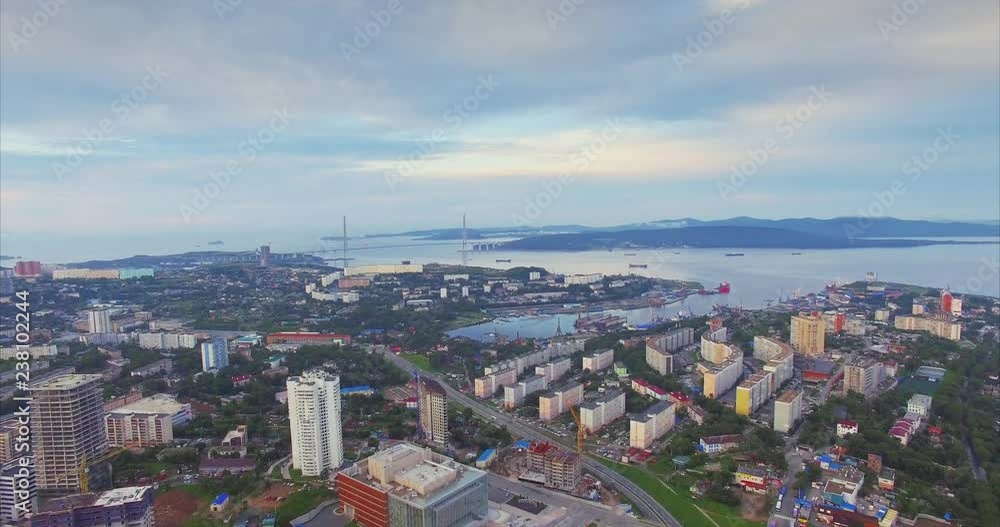 Aerial view of Vladivostok citycenter and residential district in the morning Aerial view of Vladivostok citycenter and residential district in the morning