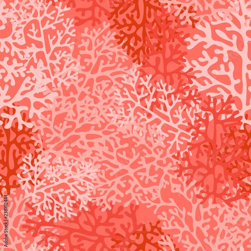 Corals. Bright red vector seamless pattern