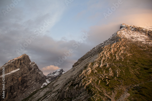 The summits of the Hocheck and the Watzmann Frau seen from the terrace of the Watzmann Haus photo