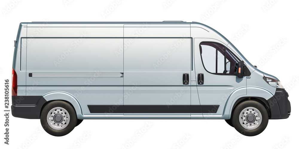 Commercial delivery van, side view. 3D rendering Commercial delivery van, side view. 3D rendering