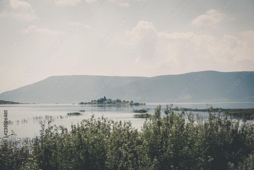 Lake Vegoritida as seen from Arnissa, in Florina Macedonia, Greece