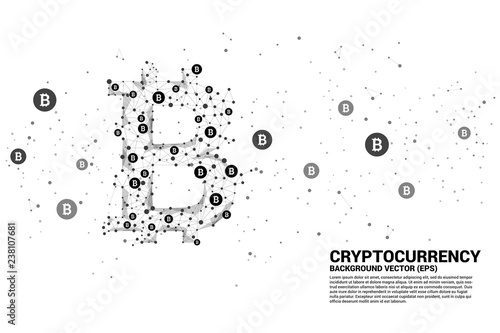 Vector bitcoin icon from Polygon dot connect line. Concept for cryptocurrency technology and financial network connection.