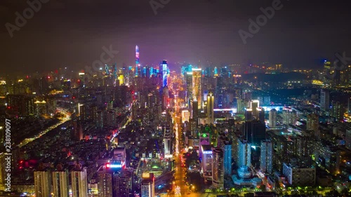 Wallpaper Mural night illuminated shenzhen cityscape downtown traffic street aerial panorama timelapse 4k china
 Torontodigital.ca