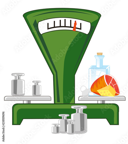 Scales with cargo and product vector illustration