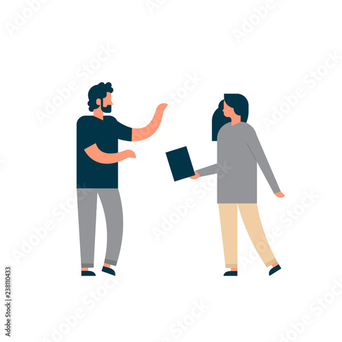 man woman couple communicating character over white background full length flat