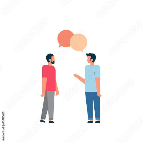 men chat bubbles communicating speech dialogue character over white background full length flat