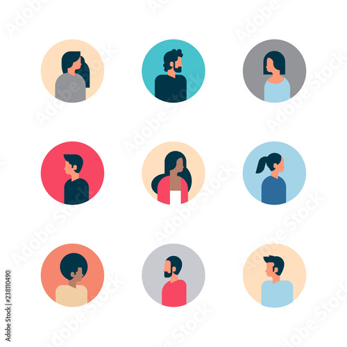 set man woman character profile portrait on white background male female avatar flat cartoon