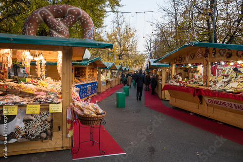 BERGAMO, ITALY - DECEMBER 6, 2018: Christmas market in Bergamo city, Lombardy, Italy