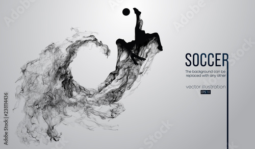 Abstract silhouette of a football player on the white background from particles. Soccer player running jumping with ball. World and european league. Background can be changed to any other. Vector