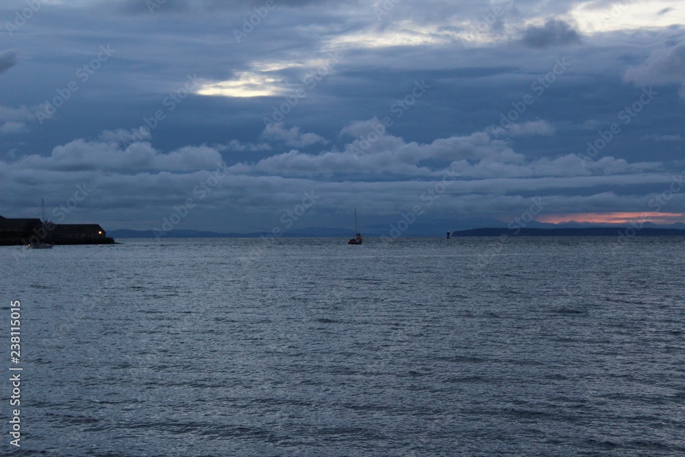 Winter storm clouds approaching Semiahmoo Bay in Washington