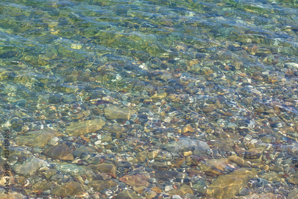 Crystal clear sea water by the beach, natural background