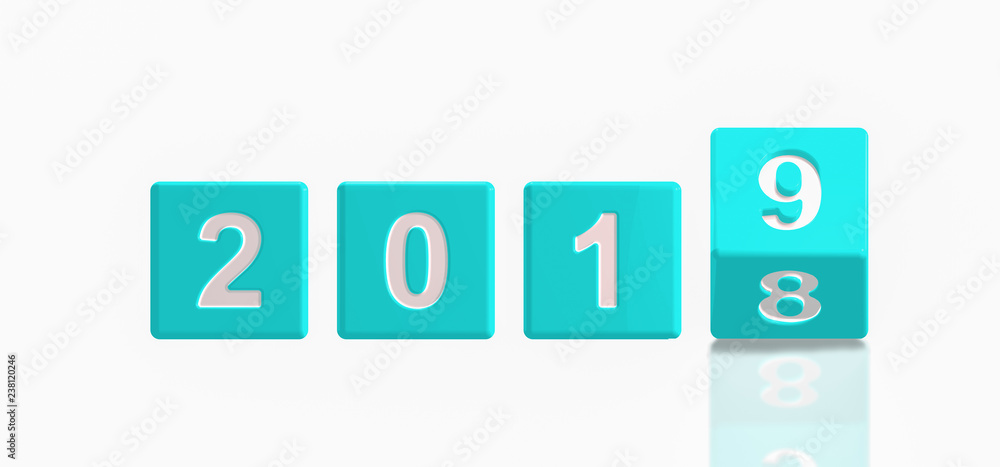3d illustration of new year 2019,concept of dice with number turn over 2018, illustrazione 3d del nuovo anno 2019 con dadi, 2019 gira su 2018 3d illustration of new year 2019,concept of dice with number turn over 2018, illustrazione 3d del nuovo anno 2019 con dadi, 2019 gira su 2018