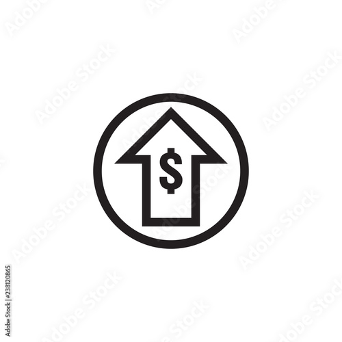 dollar rate increase icon. Money symbol with stretching arrow up. rising prices. Business cost sale icon. cash salary increase. investment growth. vector illustration