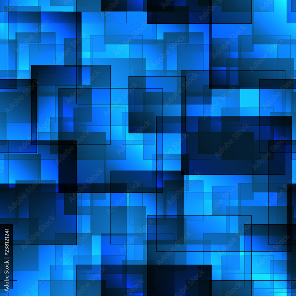 Pattern of blue tiles and squares with shadow and volume.