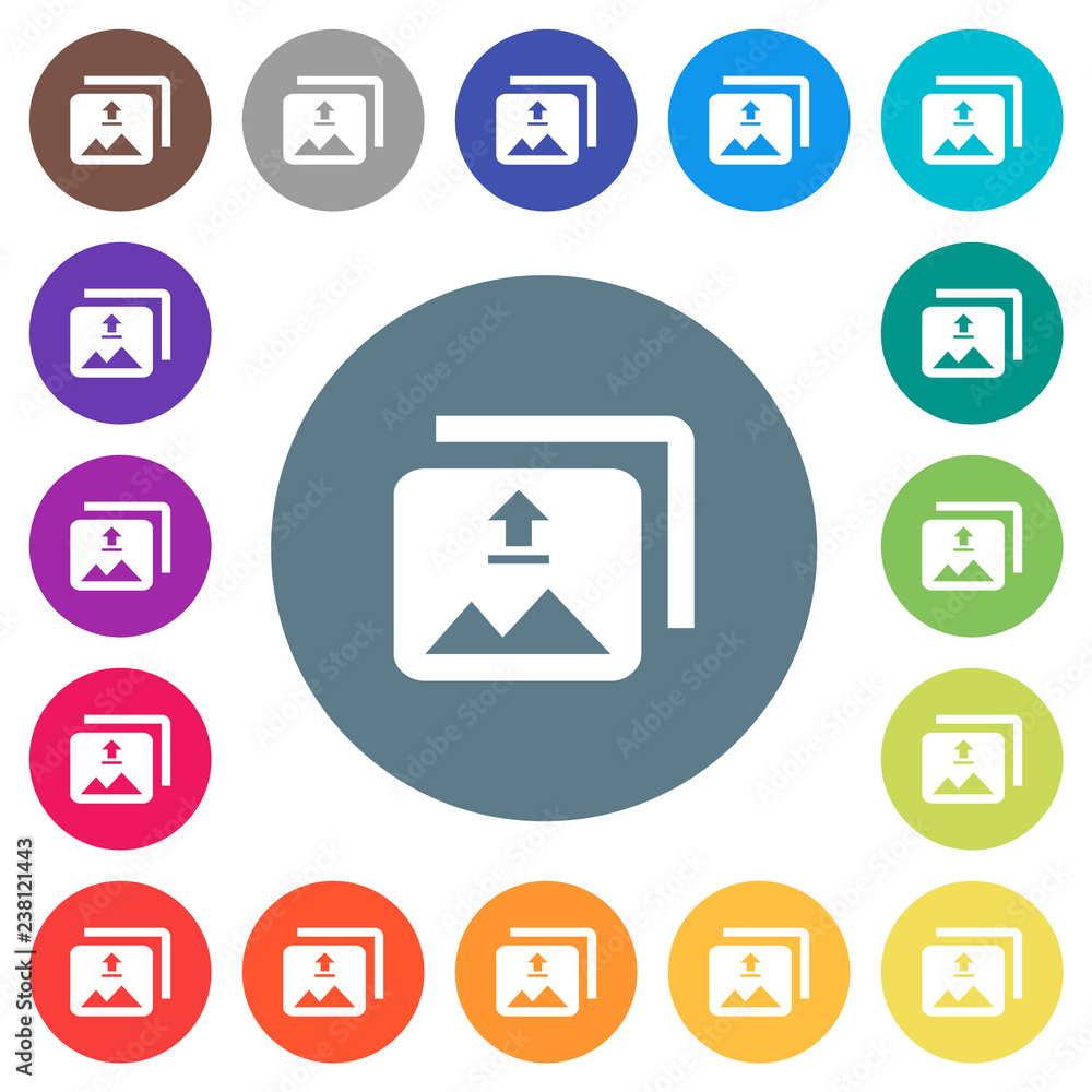 Upload multiple images flat white icons on round color backgrounds Upload multiple images flat white icons on round color backgrounds