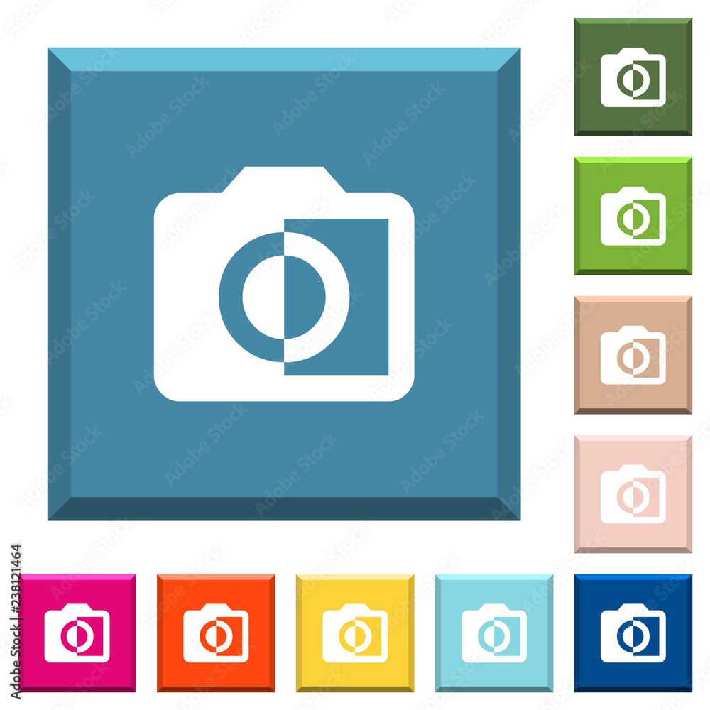 Monochrome photos white icons on edged square buttons Monochrome photos white icons on edged square buttons