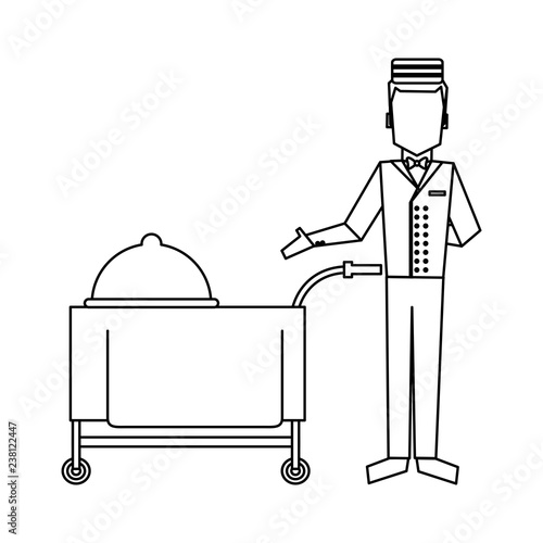 Hotel bellboy service black and white