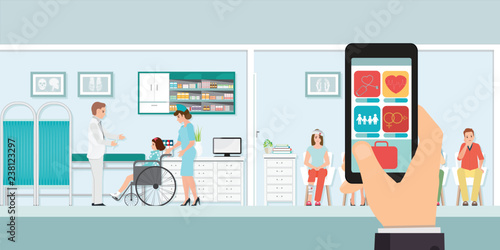 Smartphone innovative medical app with hospital.