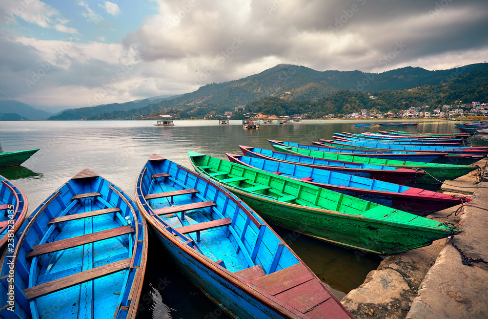 Colorful boats in Pokhara