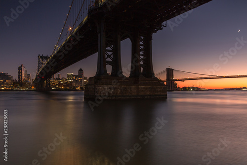 View from under the manhattan bridge at sunset with long exposure