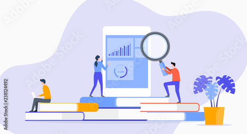 flat illustration  technology business application research with people business  analyze team working concept 