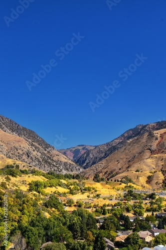 Logan Valley landscape views including Wellsville Mountains  Nibley  Hyrum  Providence and College Ward towns  home of Utah State University  in Cache County a branch of the Wasatch Range of the Rocky