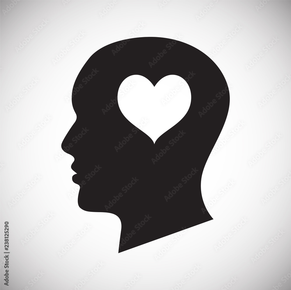 Human head with heart icon on white background for graphic and web design, Modern simple vector sign. Internet concept. Trendy symbol for website design web button or mobile app Human head with heart icon on white background for graphic and web design, Modern simple vector sign. Internet concept. Trendy symbol for website design web button or mobile app