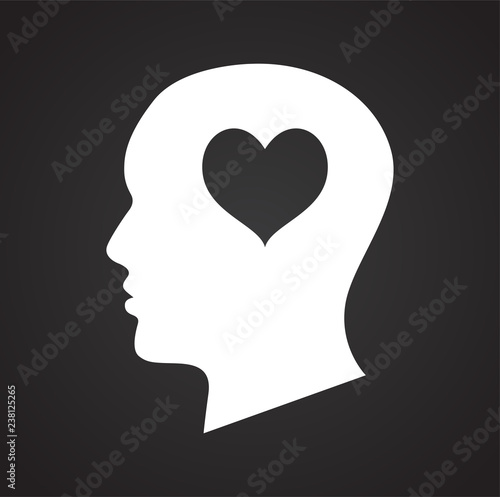 Fototapeta Naklejka Na Ścianę i Meble -  Human head with heart icon on black background for graphic and web design, Modern simple vector sign. Internet concept. Trendy symbol for website design web button or mobile app
