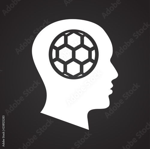 Human head with soccer ball on black background for graphic and web design, Modern simple vector sign. Internet concept. Trendy symbol for website design web button or mobile app