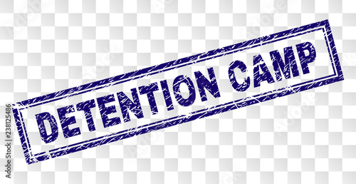 DETENTION CAMP stamp seal watermark with rubber print style and double framed rectangle shape. Stamp is placed on a transparent background.
