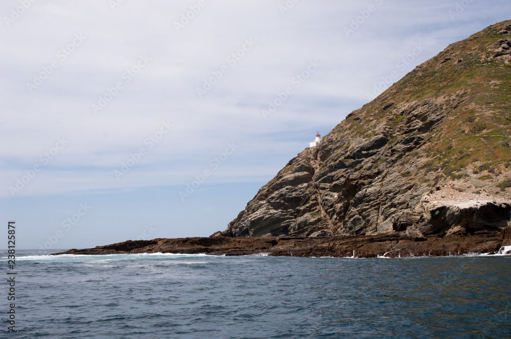 sea, island, lighthouse and rocks