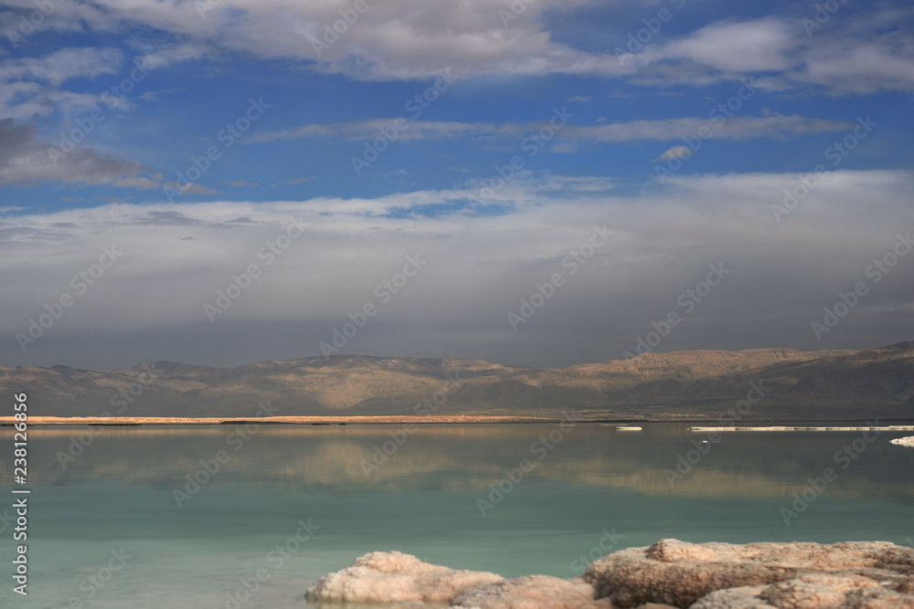 Fototapeta premium Dead sea seascape in cloudy weather