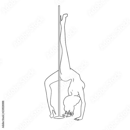 Black and white silhouette pole dance on a white background. Hand scketch exotic dance vector illustration. line clipart with text for logotype, badge, icon, logo, banner, tag, clothes