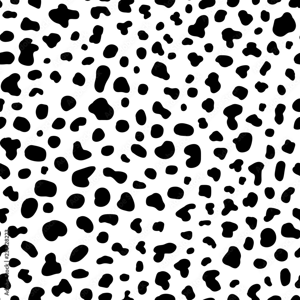 Cow skin texture seamless pattern. Black and white background. Animal print  design. Wallpaper for apparel, textile, wrapping paper, etc. Vector  illustration. Stock Vector | Adobe Stock