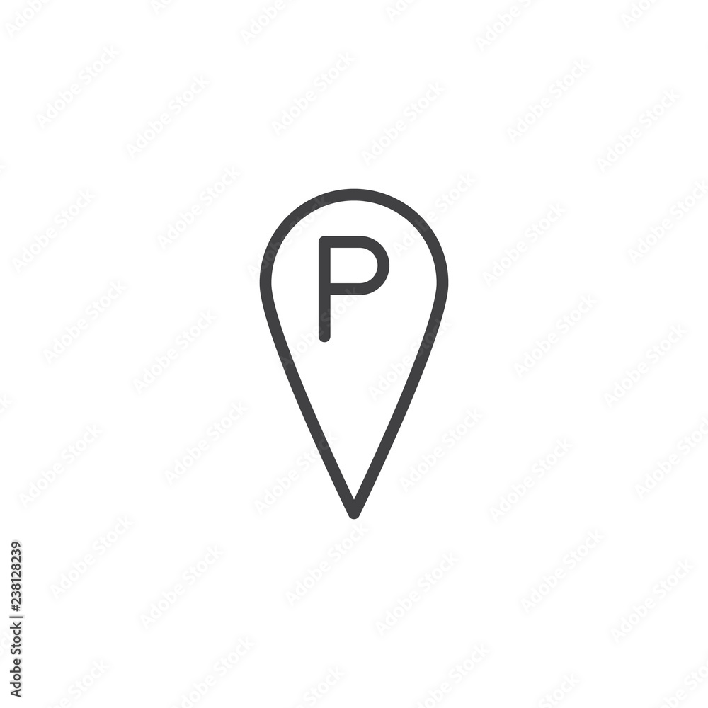 Parking location pin outline icon. linear style sign for mobile concept and web design. Parking map marker simple line vector icon. Symbol, logo illustration. Pixel perfect vector graphics Parking location pin outline icon. linear style sign for mobile concept and web design. Parking map marker simple line vector icon. Symbol, logo illustration. Pixel perfect vector graphics