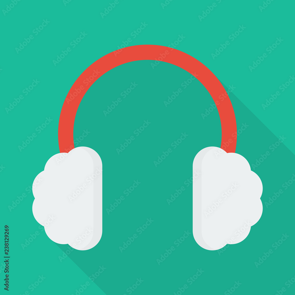 earmuffs icon in flat style with long shadow,isolated vector illustration on green transparent background. earmuffs icon in flat style with long shadow,isolated vector illustration on green transparent background.